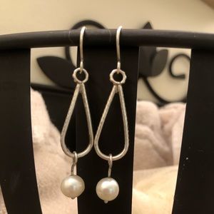 Sterling silver and Pearl euro dangle earrings